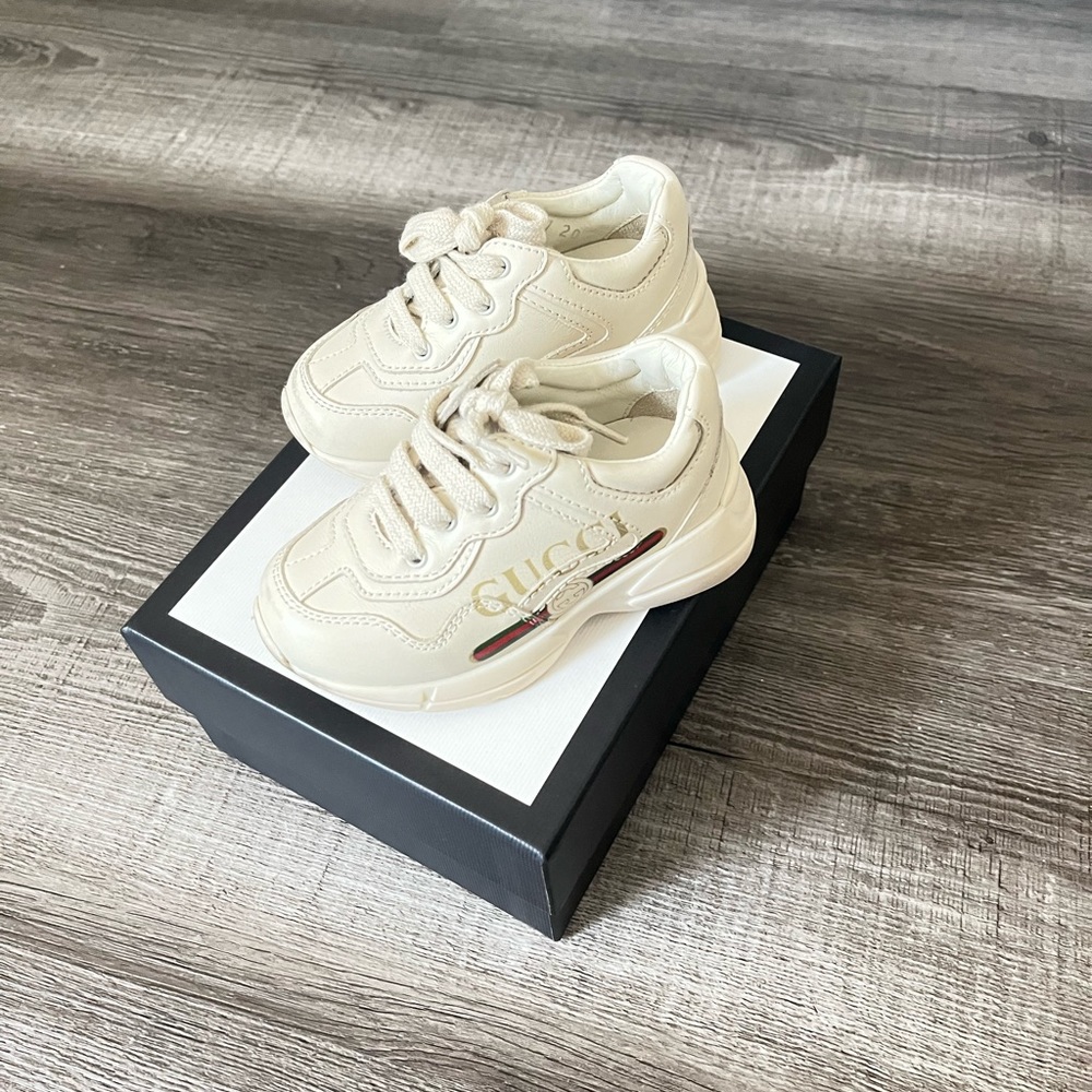 Gucci Rhyton Ivory Leather Toddler Sneaker